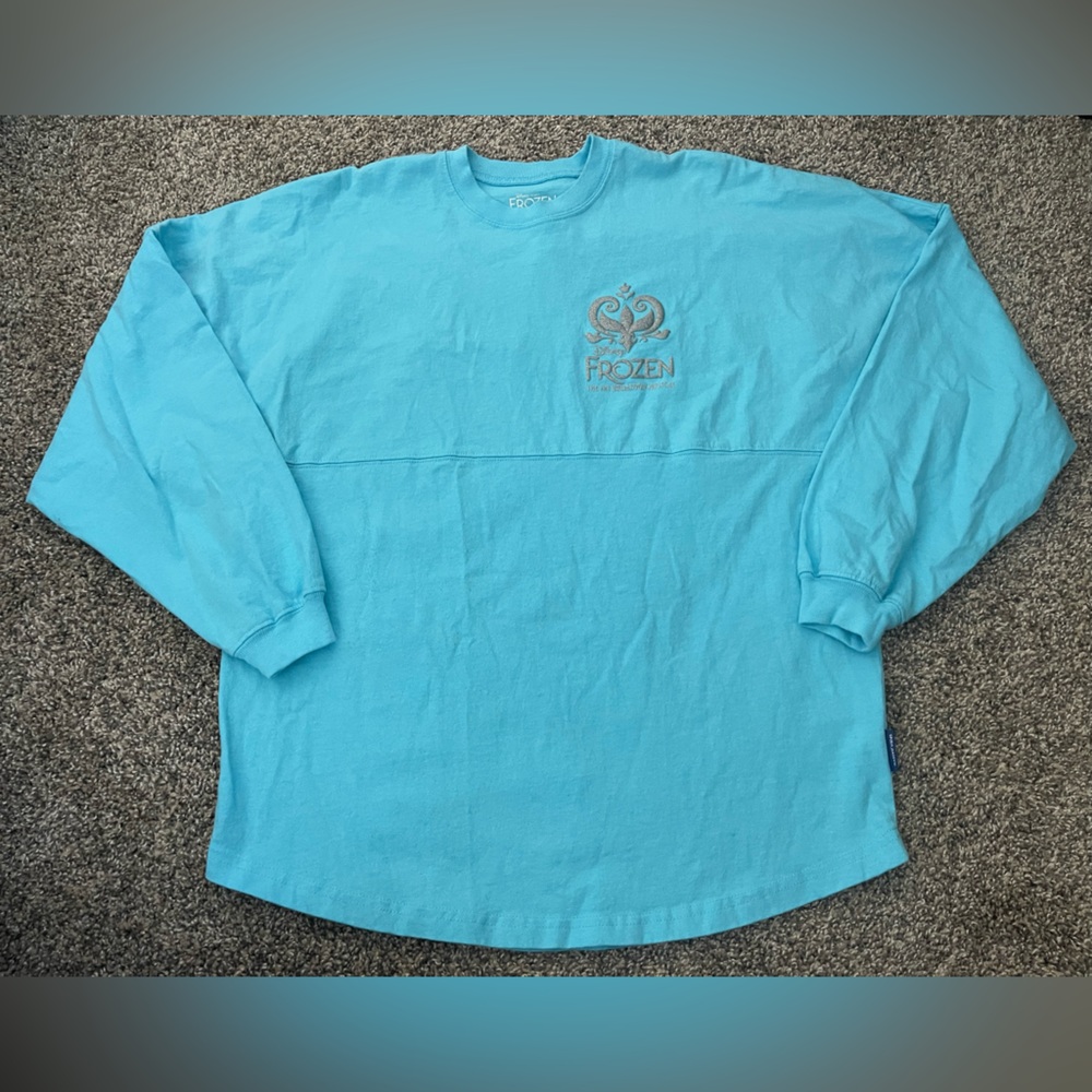 Disney Frozen Broadway Musical Let it Go Glitter Spirit Jersey Shirt Blue Size S